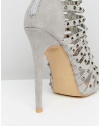 Glamorous Gray Studded Caged Heeled Sandals