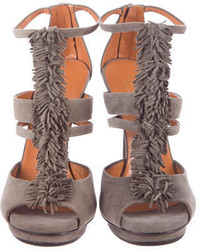 Gucci Suede Fringe Accented Sandals