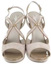 Saint Laurent Yves Patent Leather Trimmed Sandals