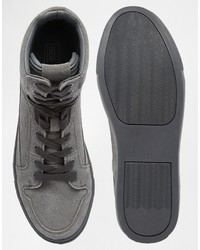 Asos Brand Hi Top Sneakers In Gray Faux Suede