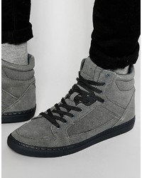 Asos Brand Hi Top Sneakers In Gray Faux Suede