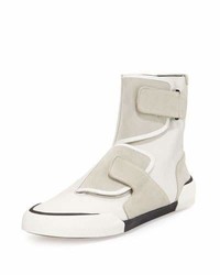 Lanvin Leather Suede Strappy High Top Sneaker Light Gray