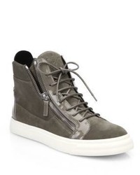 Giuseppe Zanotti Suede Patent Leather High Top Sneakers