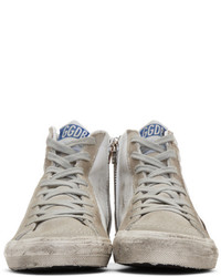 Golden Goose White And Grey Slide High Top Sneakers