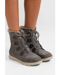 Sorel Explorer Joan Faux Med Waterproof Suede And Leather Ankle Boots