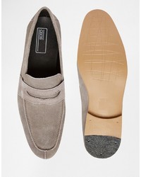 Asos Brand Penny Loafers In Gray Suede