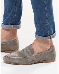 Asos Brand Penny Loafers In Gray Suede