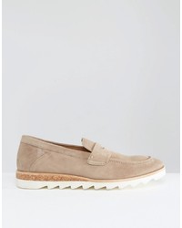 Asos Penny Loafers In Gray Suede With White Sole