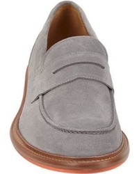 Barneys New York Suede Apron Toe Penny Loafers Grey