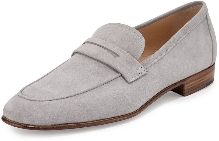 grey penny loafers
