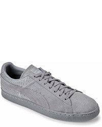 Puma Grey Suede Classic Embossed Low Top Sneakers