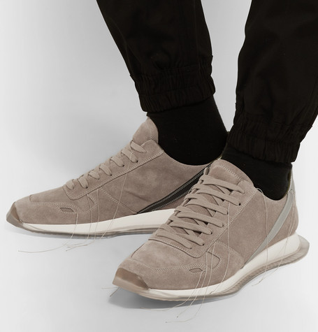 Rick Owens New Vintage Runner Leather Trimmed Suede Sneakers, $190