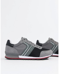 BOSS Parkour Runn Suede Nylon Trainers In Grey