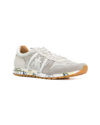 White Premiata Perforated Lace Up Sneakers