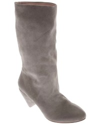 Grey Suede Mid-Calf Boots
