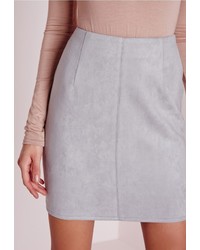 Missguided Bonded Faux Suede Mini Skirt Light Grey