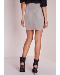 Missguided Faux Suede Wrap Mini Skirt Light Grey