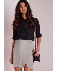 Missguided Faux Suede Wrap Mini Skirt Light Grey