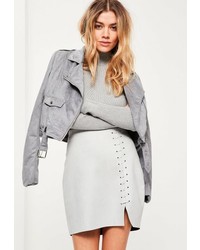 Missguided Grey Faux Suede Stitch Detail Split Mini Skirt