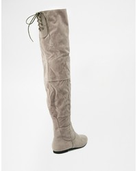 Daisy Street Gray Over The Knee Tie Back Flat Boots