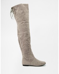 Daisy Street Gray Over The Knee Tie Back Flat Boots
