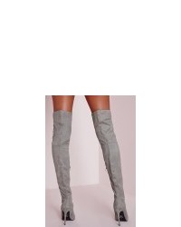 Missguided Peace Love Over The Knee Peep Toe Boots Grey