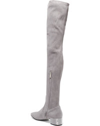 Rene Caovilla Ren Caovilla Crystal Embellished Suede Over The Knee Boots Light Gray