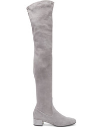 Rene Caovilla Ren Caovilla Crystal Embellished Suede Over The Knee Boots Light Gray