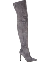 Gianvito Rossi Suede Cuissard Boots Grey