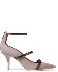 Malone Souliers Leather Trimmed Suede Pumps Gray