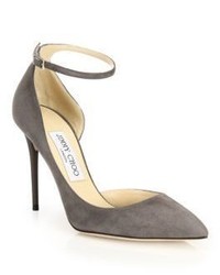 Jimmy Choo Lucy 100 Suede Ankle Strap Pumps