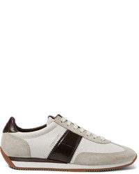 Tom Ford Leather And Suede Panelled Canvas Sneakers