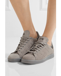 adidas Originals Stan Smith Leather Trimmed Suede Sneakers Gray