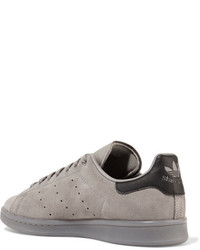 adidas Originals Stan Smith Leather Trimmed Suede Sneakers Gray