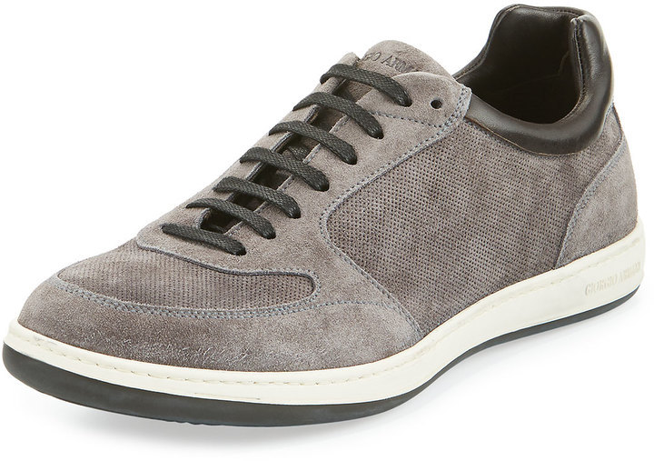A3048 Grey Suede & Red Trim Interlace Sneaker Grey