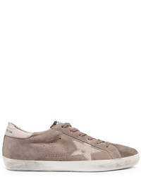Golden Goose Deluxe Brand Super Star Distressed Lizard Effect Leather Paneled Suede Sneakers Gray