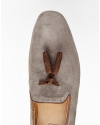 Asos Brand Tassel Loafers In Gray Suede With Natural Sole