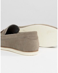 Asos Tassel Loafers In Gray Suede