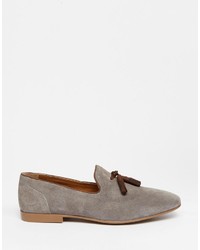 Asos Tassel Loafers In Gray Suede With Natural Sole