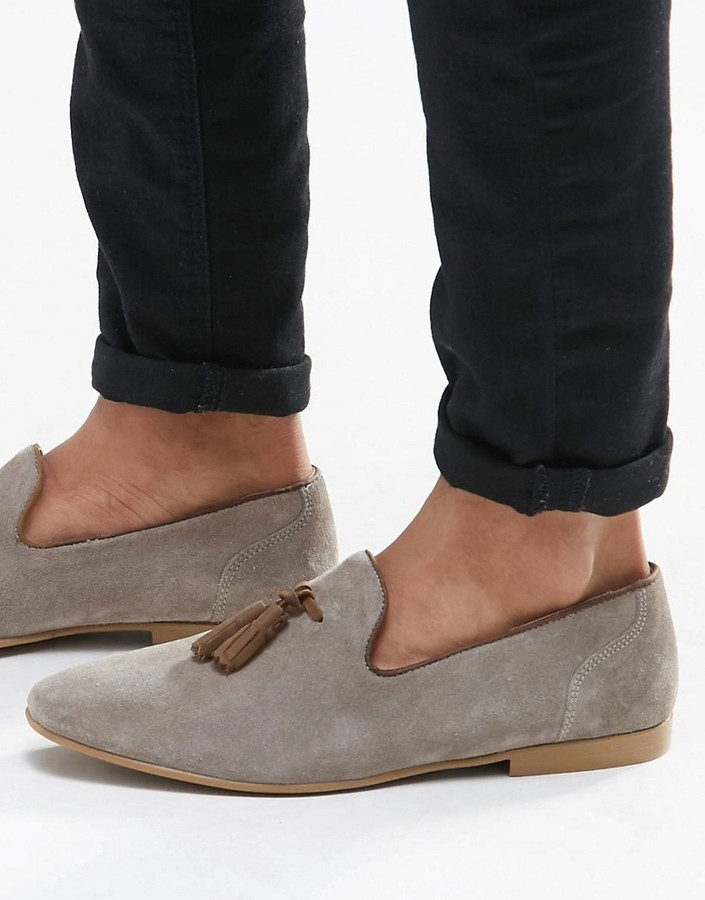 Asos Tassel Loafers In Gray Suede With 