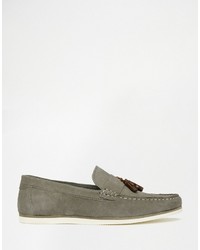 Asos Tassel Loafers In Gray Suede With White Sole