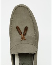 Asos Tassel Loafers In Gray Suede With White Sole