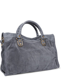 Balenciaga Classic Metallic Edge City Suede Tote Gray