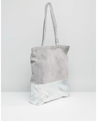 Asos Leather And Suede Metallic Panel Shopper Bag