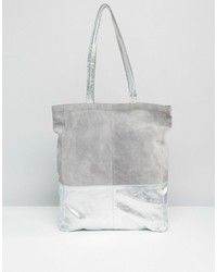 Asos Leather And Suede Metallic Panel Shopper Bag