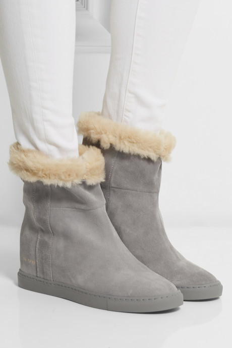 Common Projects Faux Shearling Lined Suede Wedge Ankle Boots, $470 ...