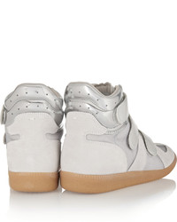 Maison Margiela Metallic Suede Mesh And Patent Leather High Top Sneakers