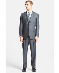 Canali Classic Fit Herringbone Suit Grey Navy 56r
