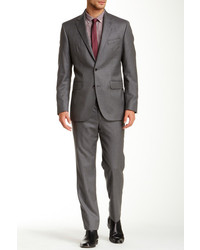 Ike Behar Grey Striped Two Button Notch Lapel Wool Suit