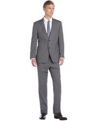 Tommy Hilfiger Light Grey Pinstripe Wool Nathan Two Button Trim Fit Suit With Flat Front Pants